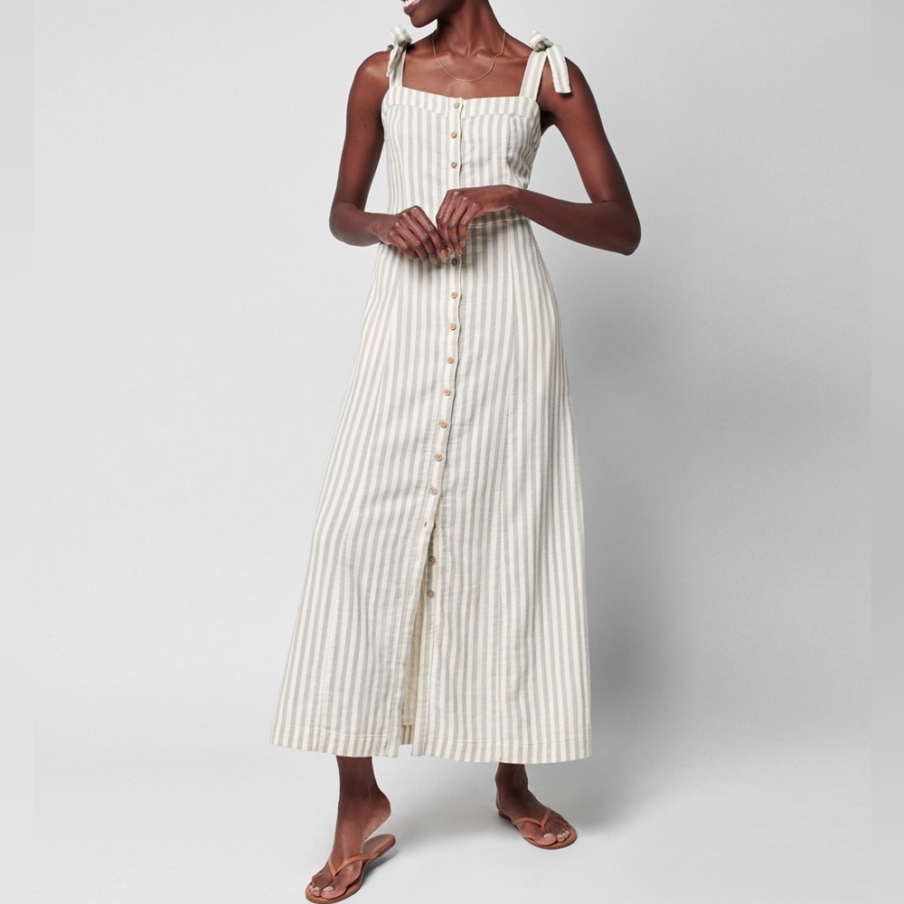 Faherty Grey and Cream Striped Midi Dress sz M - Picture 1 of 9